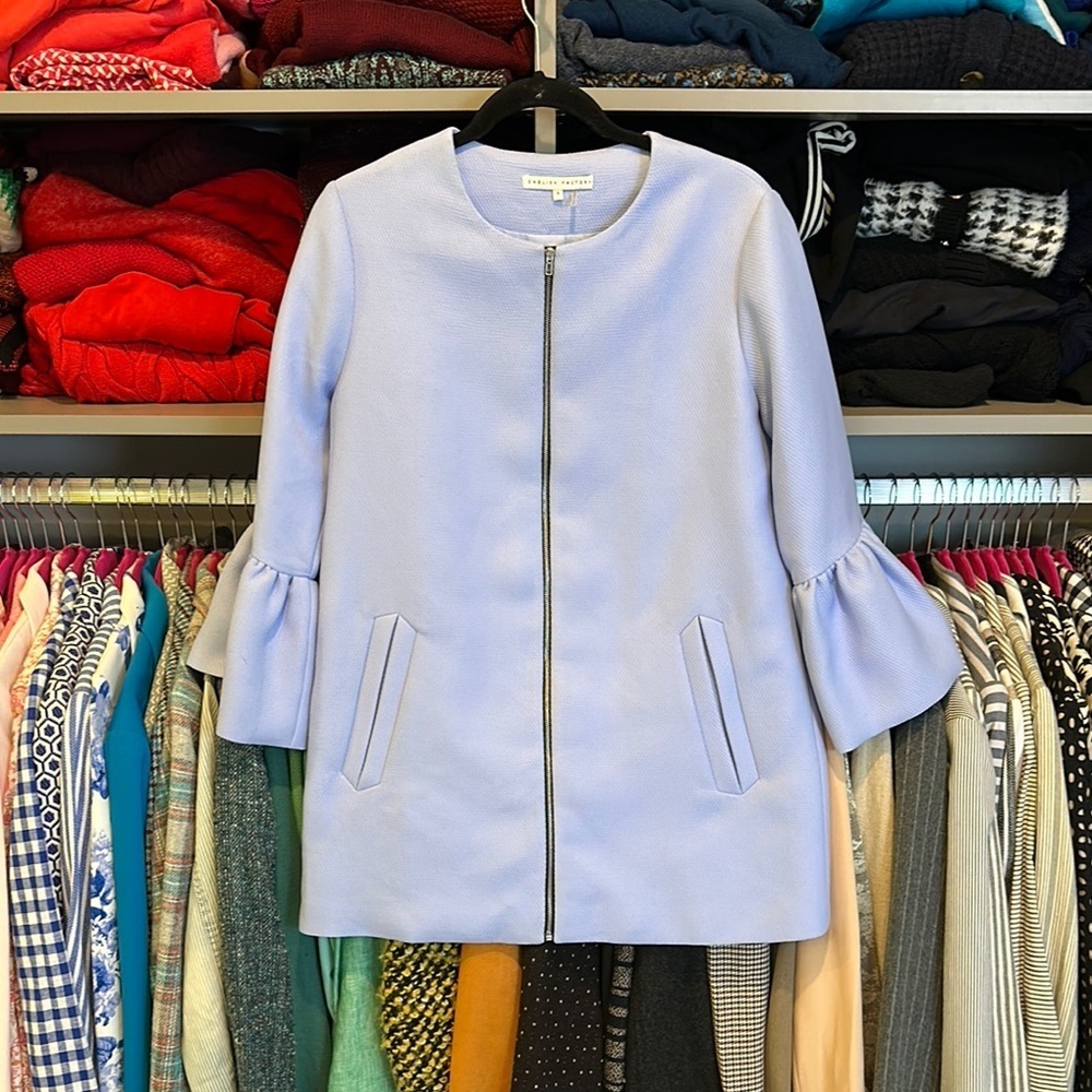English Factory lavender/blue bell 3/4 sleeve zip front closure light jacket S